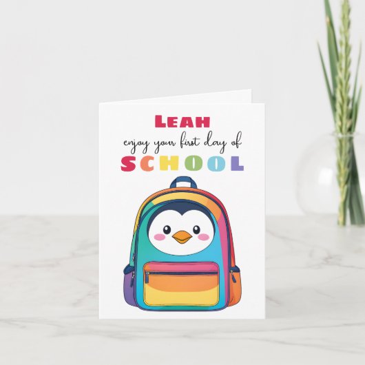 Erster Tag Pinguin Rucksack Schule Sohn Tochter Karte (Vorderseite)