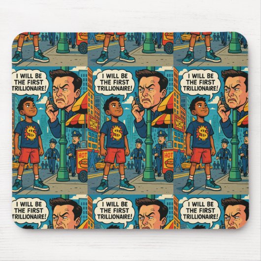Erster Trillionär" Motivations-Comic-Stil Mousepad (Vorne)