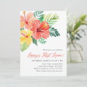 Erster Tropischer Hibiskus Luau 1. Geburtstag Einladung (Stehend Vorderseite)