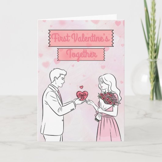 Erster Valentinstag Zusammen Personalisierte Grüße Karte (Vorderseite)