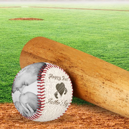 Erster Vater auf Burlap, Herz und Baby Feet Baseball