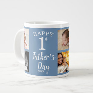 Erster Vater Tag 8 Familie Foto Collage Blue Jumbo-Tasse