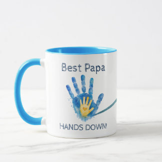 Erster Vatertag 2026 Blau Wasserfarbe Handabdruck Tasse