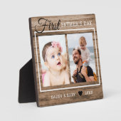 Erster Vatertag 2 Foto Collage Rustikales Holz Fotoplatte (Vorderseite)