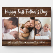 Erster Vatertag 3 Foto Collage Dunkles Holz Fotoplatte (Vorderseite)