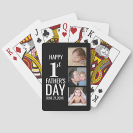 Erster Vatertag 3 FotoCollage Schwarz-Weiß Spielkarten