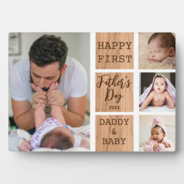 Erster Vatertag 4 FotoCollage Rustikales Holz Fotoplatte