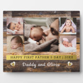 Erster Vatertag 5 Foto Collage Brown Wood Fotoplatte (Vorderseite)