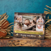 Erster Vatertag 5 Foto Collage Brown Wood Fotoplatte (Seite)