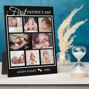 Erster Vatertag 8 FotoCollage Schwarz-Weiß Fotoplatte