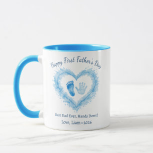 Erster Vatertag Blaues Wasserfarben-Herz-Handabdru Tasse