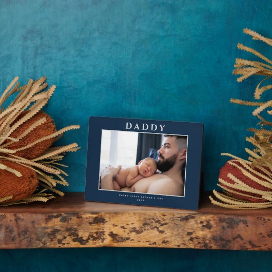Erster Vatertag Mute Blue Personalisiert Fotoplatte (Seite)