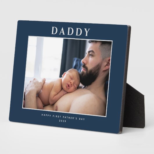 Erster Vatertag Mute Blue Personalisiert Fotoplatte (Seite)