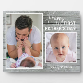 Erster Vatertag Neuer Papa 2 Foto Graues Holz Fotoplatte