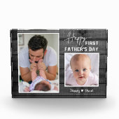 Erster Vatertag New Dad Black Wood 2 Foto   (Vorderseite)