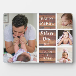 Erster Vatertag Rustikales Holz 4 Foto Collage Fotoplatte