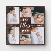 Erster Vatertag Rustikales Holz 6 Foto Collage Fotoplatte (Vorderseite)