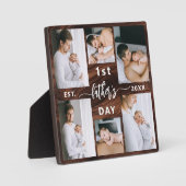 Erster Vatertag Rustikales Holz 6 Foto Collage Fotoplatte (Vorderseite)