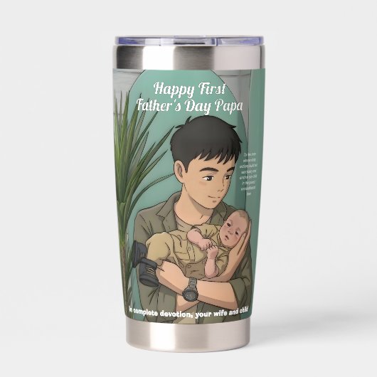 Erster Vatertag Whimsical Anime-Stil Thermobecher (Vorderseite)