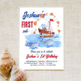 Erster Verkauf nautische Marine 1. Geburtstag Part Einladung
