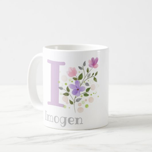 Erster Vorname Name Imogen mit Blume Kaffeetasse (Vorderseite Links)