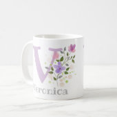 Erster Vorname Plus mit Blume Kaffeetasse (Vorderseite Links)