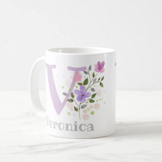 Erster Vorname Plus mit Blume Kaffeetasse (Vorderseite Links)