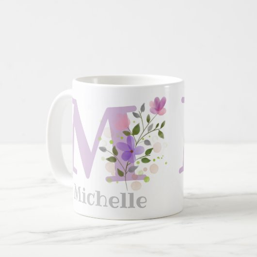 Erster Vorname Plus mit Blume Kaffeetasse (Vorderseite Links)