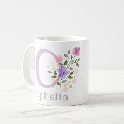 Erster Vorname Plus mit Blume Kaffeetasse (Vorderseite Links)