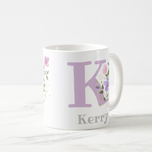 Erster Vorname Plus Name Kerry mit Blume Kaffeetasse (VorderseiteRechts)