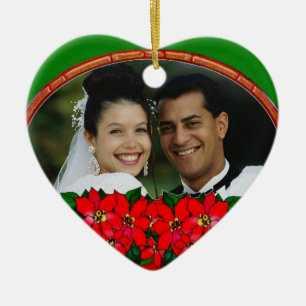 Erster Weihnachten Poinsettien Foto Rahmen Ornamen Keramikornament
