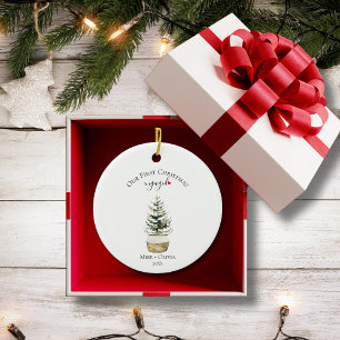Erster Weihnachten verlobt Baum Goldene Schleife F Keramik Ornament