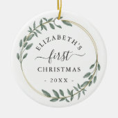 Erster Weihnachts-Blumengrün-Kranz Keramik Ornament (Vorne)
