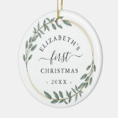 Erster Weihnachts-Blumengrün-Kranz Keramik Ornament (Links)