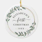 Erster Weihnachts-Blumengrün-Kranz Keramik Ornament (Hinten)