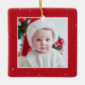 Erster Weihnachts niedliches Foto Roter Urlaub Keramikornament (Vorderseite)
