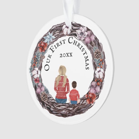 Erster Weihnachts-Single Mutter Kind FOTO Ornament (Vorderseite)