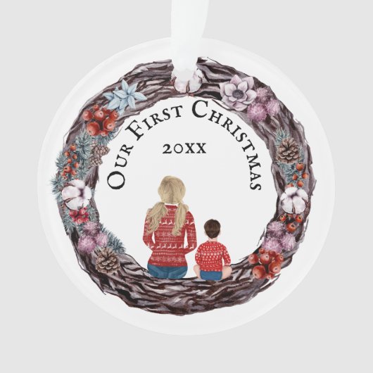 Erster Weihnachts-Single Mutter Kind FOTO Ornament (Vorderseite)