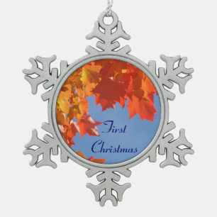Erster Weihnachtsbaumhängeschmuck Herbstlaub Schneeflocken Zinn-Ornament