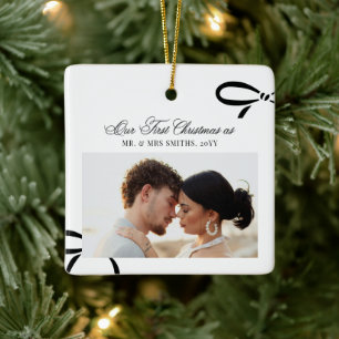 Erster Weihnachtsbogen Foto für frisch Vermählte Keramikornament