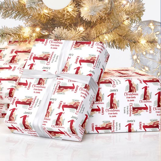 Erster Weihnachtsbsonnname Baby Red Nummer Eins Geschenkpapier