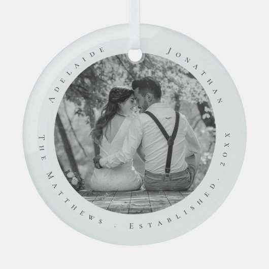 Erster Weihnachtsdatum Verheiratet, neu verheirate Ornament Aus Glas (Vorderseite)