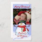 Erster Weihnachtsfoto Card Snowman Feiertagskarte (Vorne/Hinten)