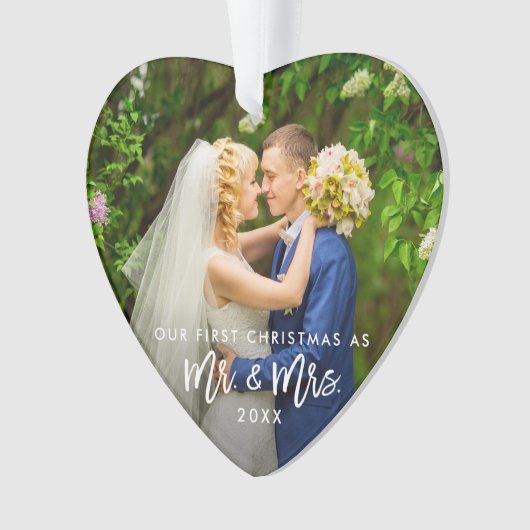 Erster Weihnachtsherr u. Frau Foto Brush Script Ornament (Vorderseite)