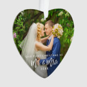 Erster Weihnachtsherr u. Frau Foto Brush Script Ornament (Vorderseite)