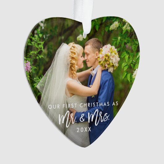 Erster Weihnachtsherr u. Frau Foto Brush Script Ornament (Vorderseite)