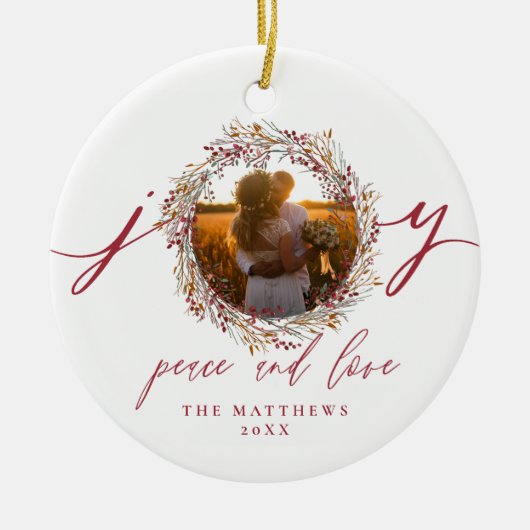 Erster Weihnachtsherr und Frau Berries Joy Foto Keramik Ornament (Vorne)