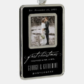 Erster Weihnachtsherr und Frau Holiday Foto Rahmen-Ornament Silber (Rechts)