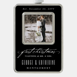 Erster Weihnachtsherr und Frau Holiday Foto Rahmen-Ornament Silber