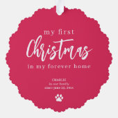 Erster Weihnachtshund in ewig Zuhause Foto Name Ornament Karte (Rückseite)